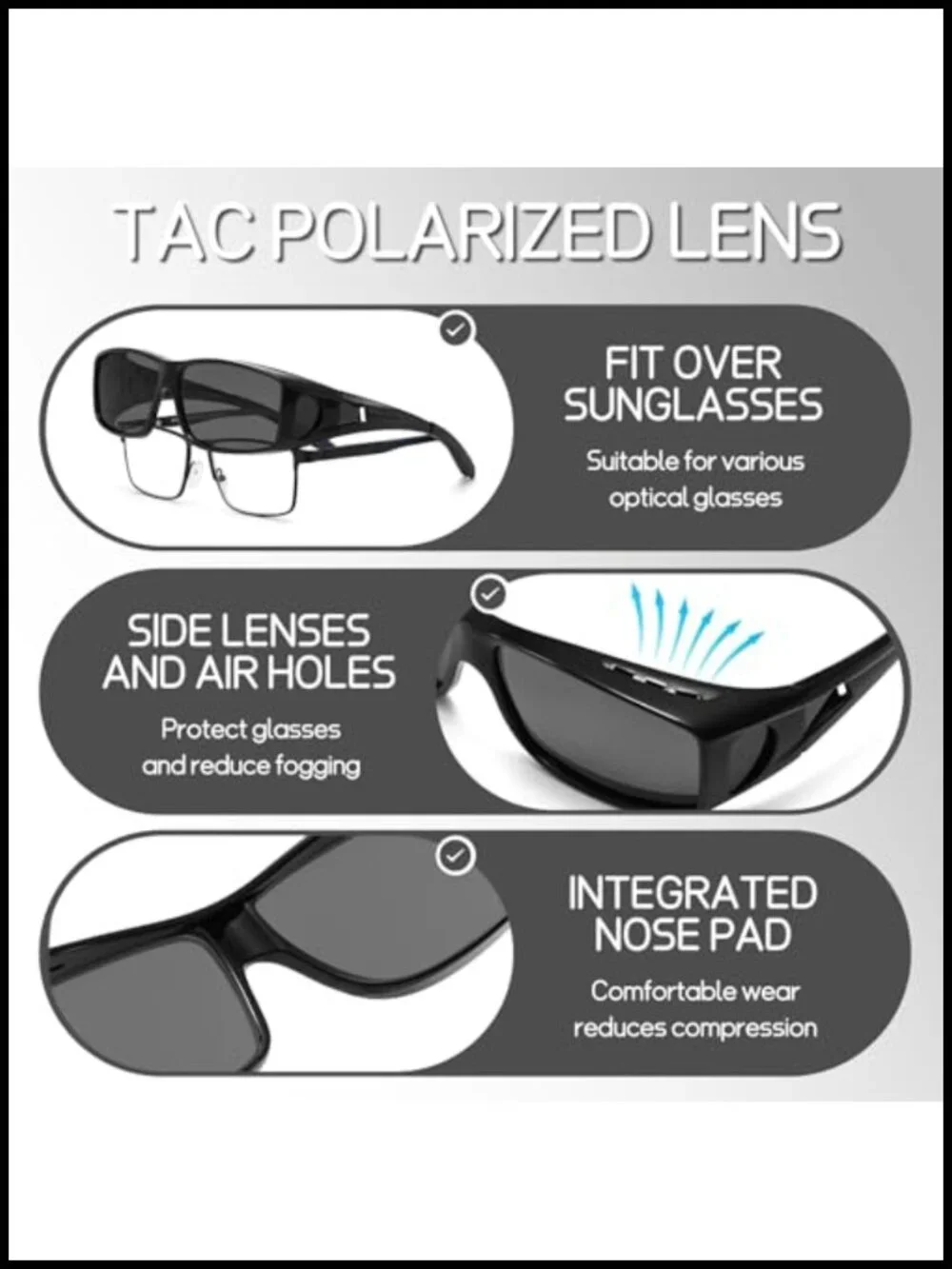 Polarized Fit Over Sunglasses for Men Women Driving Square Wrap Around UV